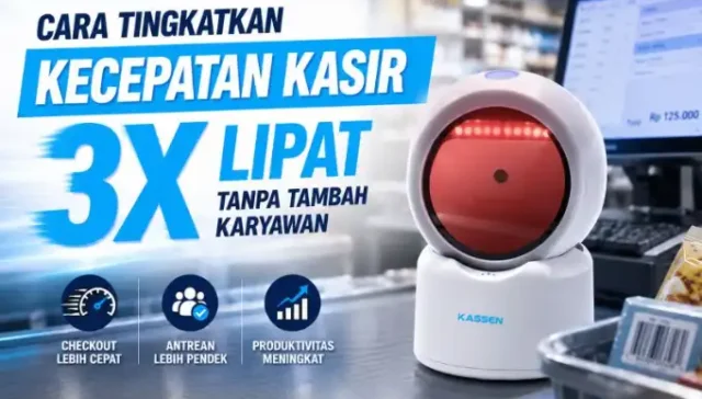 kasir menggunakan omnidirectional scanner untuk mempercepat transaksi retail