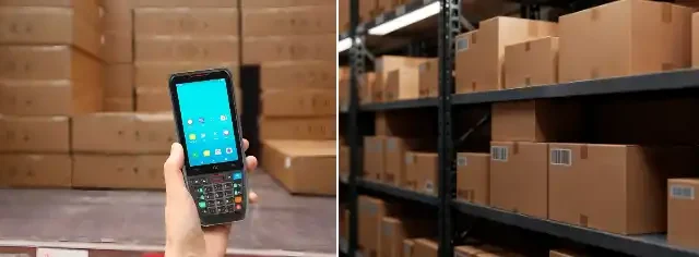 tim gudang melakukan stock opname menggunakan mobile computer PDA