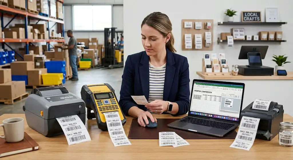 pemilik bisnis memilih label printer untuk kebutuhan gudang dan retail